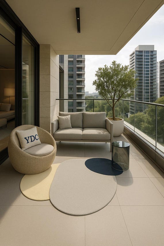 Sculptural Hand Tufted Wool Rug: Navy & Neutral Abstract Design