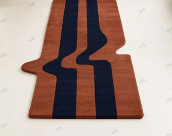 Modern abstract vloerkleed | Handgetuft wollen tapijt | Eigentijdse inrichting oranje zwart