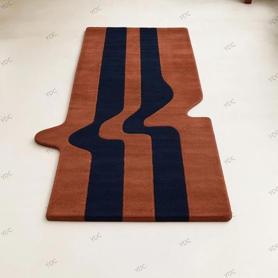 Modern Abstract Rug | Hand Tufted Wool Carpet | Orange Black Contemporary Decor