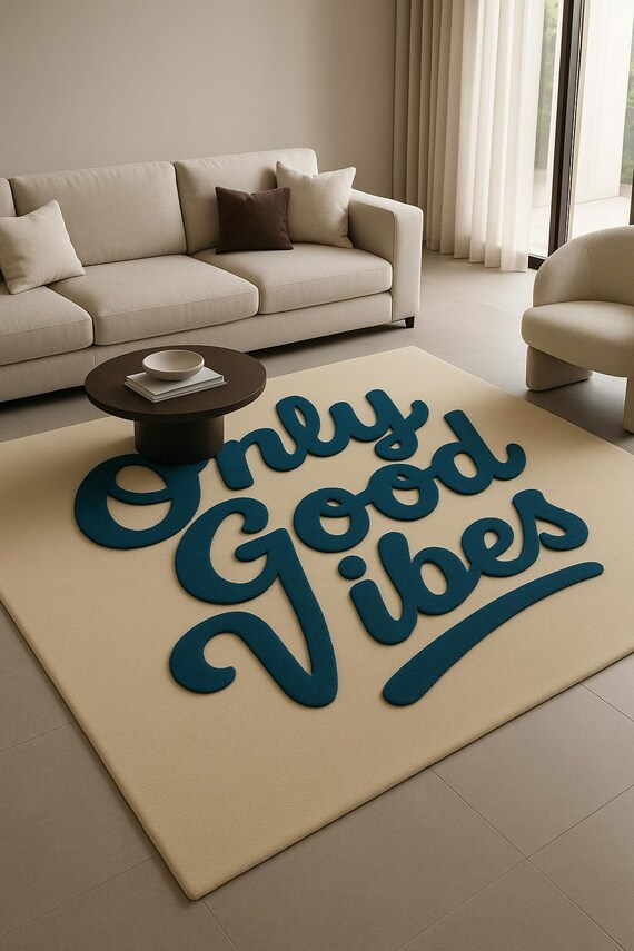 Hand Tufted Wool Wall Art Rug – Modern Text Design Rug for Home Decor