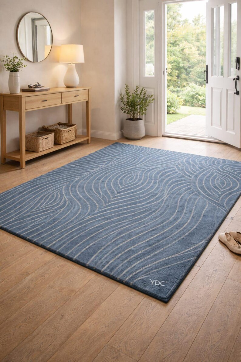 Hand Tufted Modern Blue Area Rug – Abstract Wave Living Room & Bedroom ...