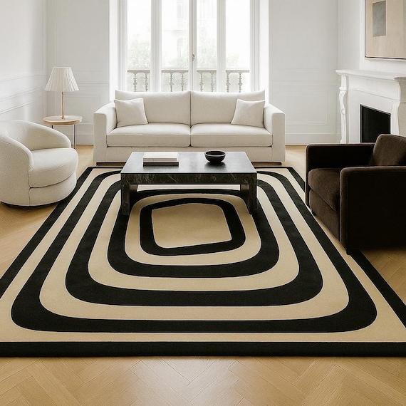 Hand-Tufted Abstract Labyrinth Rug in Crimson and Cream 8x10 Rug for Home Decor Living Room Wool Rug Large Area Rug for Kids Room By-YDC