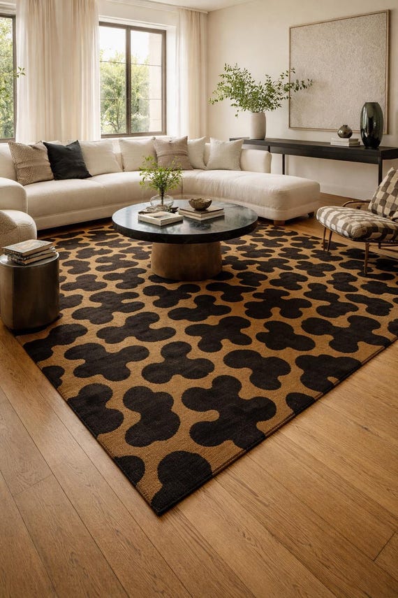 Leopard Print Area Rug, Hand Tufted New Zealand Wool Animal Pattern Carpet