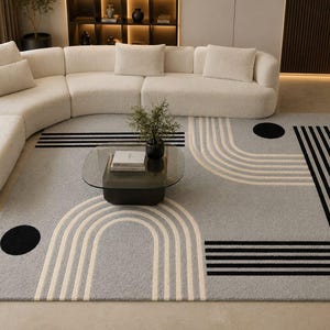 Hand Tufted Geometric Area Rug – Modern Gray Black & Cream Wool Carpet