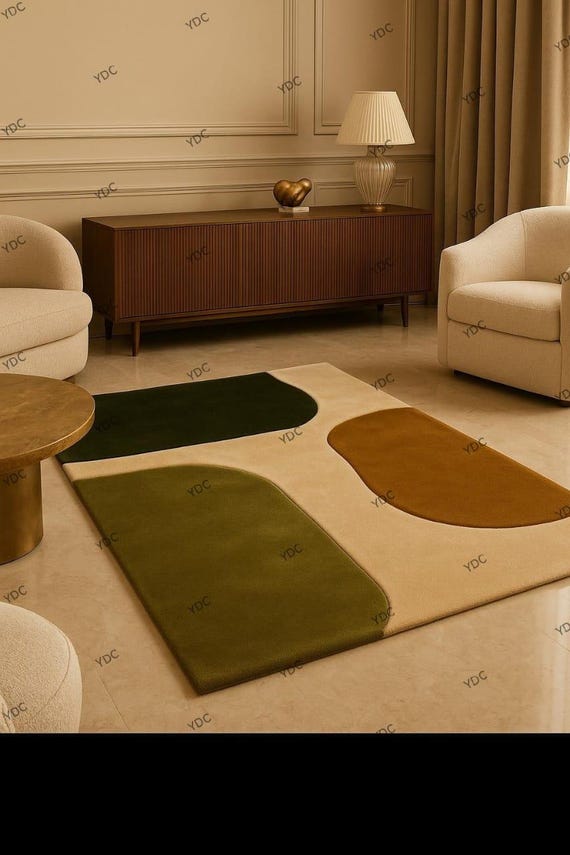 Geometric Color Block Wool Rug | Modern Hand Tufted Carpet for Living Room & Bedroom
