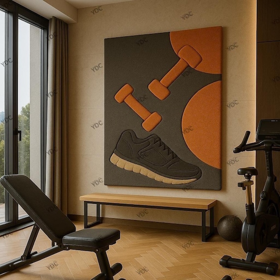 Modern Gym Wall Rug Hand Tufted Fitness Art Rug New Zealand Wool Custom Size