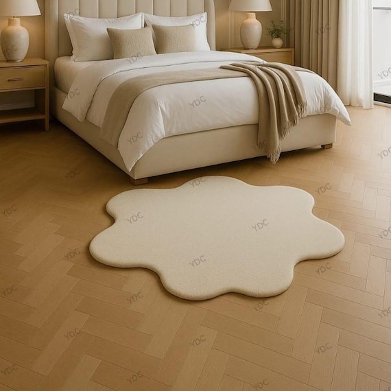 Cream Blob Shape Rug | Hand Tufted Wool Carpet | Modern Irregular Living Room Decor