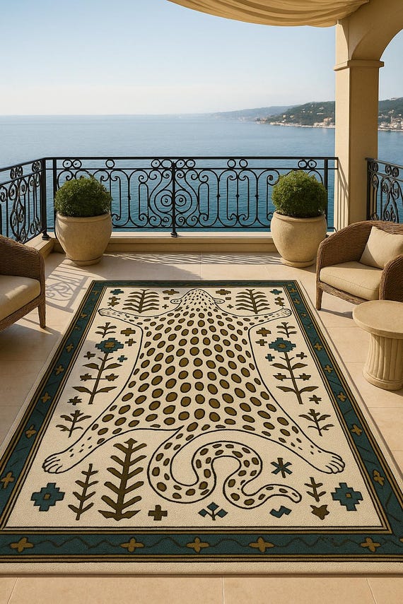 Leopard Skin Inspired Hand Tufted Area Rug – Tribal Animal Design Carpet