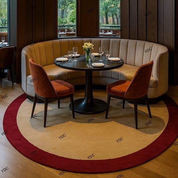 Modern Round Wool Rug | Hand-Tufted New Zealand Wool Carpet | Red Border Circle