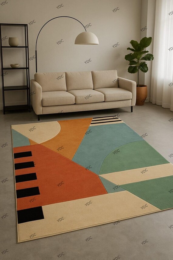 Geometric Hand Tufted Wool Area Rug: Modern Color Block Design