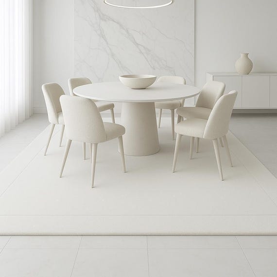 Minimalist Solid Wool Area Rug for Dining Room | Modern Neutral Handwoven Carpet