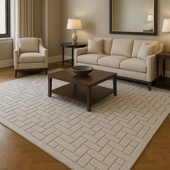 Beige and Gray Charming Blocks on the Hand-tufted Rug for Living room ,Bed room, Kids room, Office room and many other place.