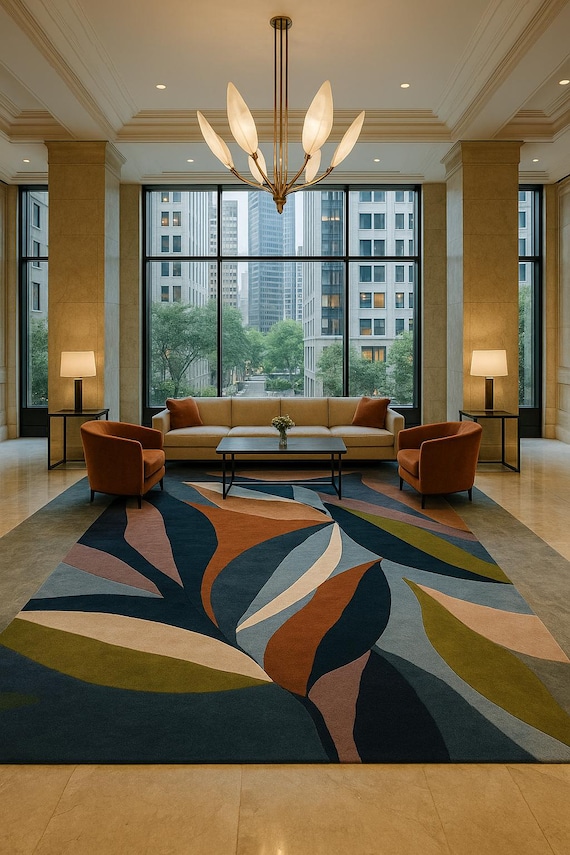 Abstract Foliage Elegance: Hand-Tufted Carpet with Organic Leaf Patterns in Earthy & Muted Tones for Living room and many other place.