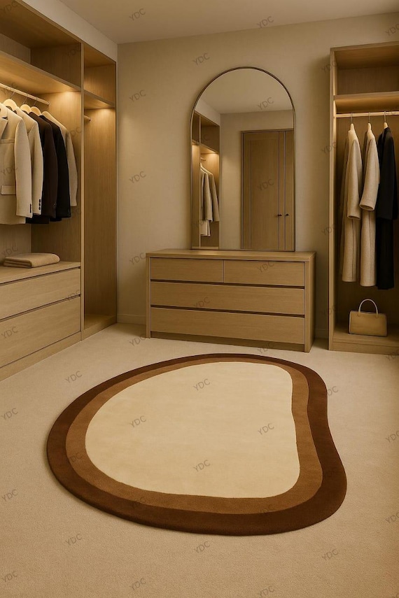 Irregular Shape Beige Brown Area Rug, Hand Tufted Wool Modern Organic Carpet