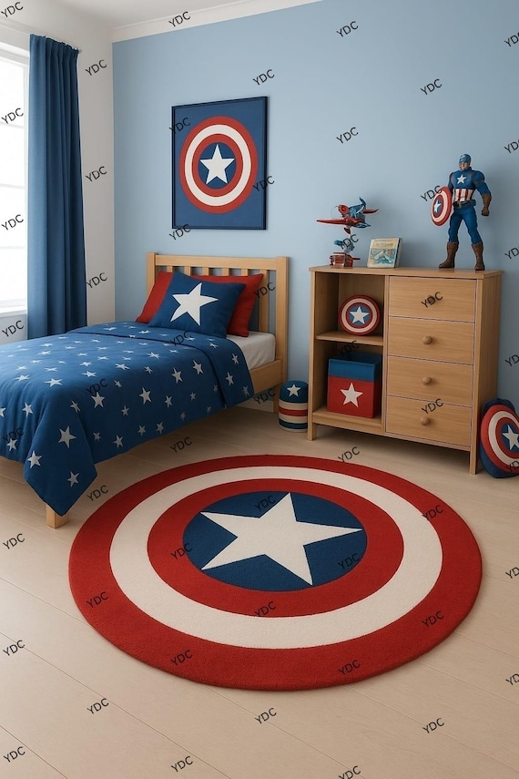 Hand Tufted Superhero Star Shield Round Rug – New Zealand Wool