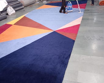 Modern Geometric Wool Rug • Colorful Abstract Area Carpet • Custom Size Living Room Rug