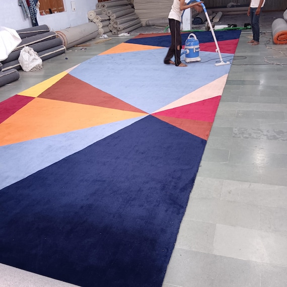 Aesthetic Colour Block Hand Tufted Wool Rug for Living Room Home Decor Handmade Rug for  Bedroom 8x10 Custom Area Rug Carpet