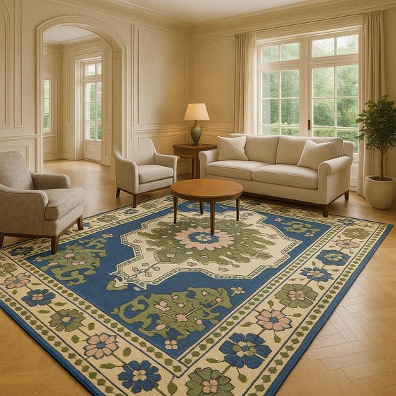 Hand Knotted Blue Oushak Rug Contemporary Modern Area Rug for Living Room Custom Area 9x12 Rug for Bedroom Home Decor Carpet By-YDC