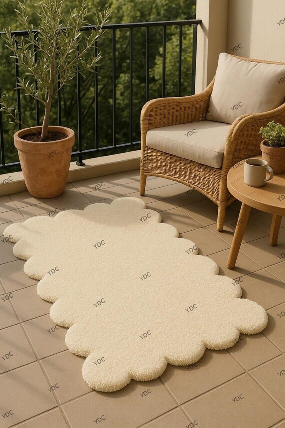 Irregular Cloud Shape Hand Tufted Rug, Minimal Modern Kids Room Wool Carpet