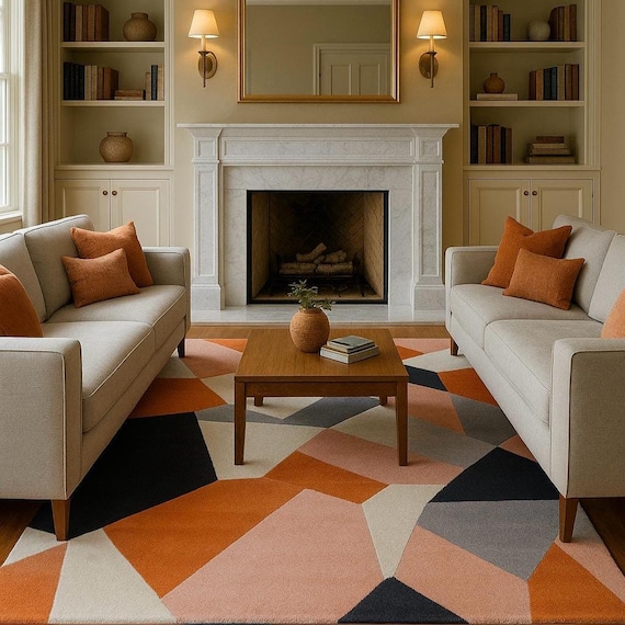 Aesthetic Multi Color Block Rug Hand Tufted Wool Rug for Living Room Home Decor Handmade Rug for  Bedroom  Custom Area Rug Carpet