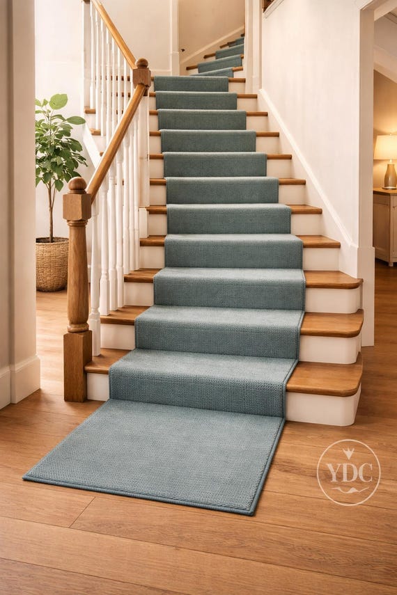 Hand Tufted Solid Teal Area Rug – Minimal Living Room, Bedroom & Stair Runner