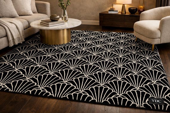 Art Deco Scallop Geometric Rug | Hand Tufted New Zealand Wool Area Rug
