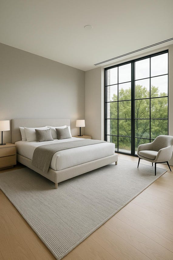 Hand-Tufted Wool Rug: Modern Stripes in Neutral Tones with Loop-Cut Pattern for Home Decor and Office By- YDC