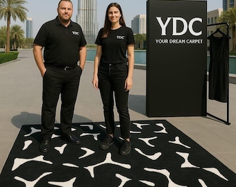 Alfombra de pasillo abstracta tejida a mano, alfombra de lana blanca y negra para pasillo de hotel.