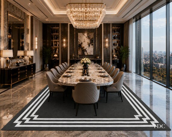 Hand Tufted Modern Border Area Rug, Charcoal Grey & White Wool Carpet