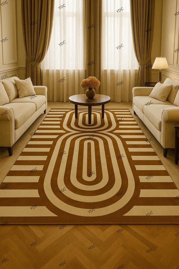 Hand Tufted Geometric Rug: New Zealand Wool, Modern Oval & Stripe Design