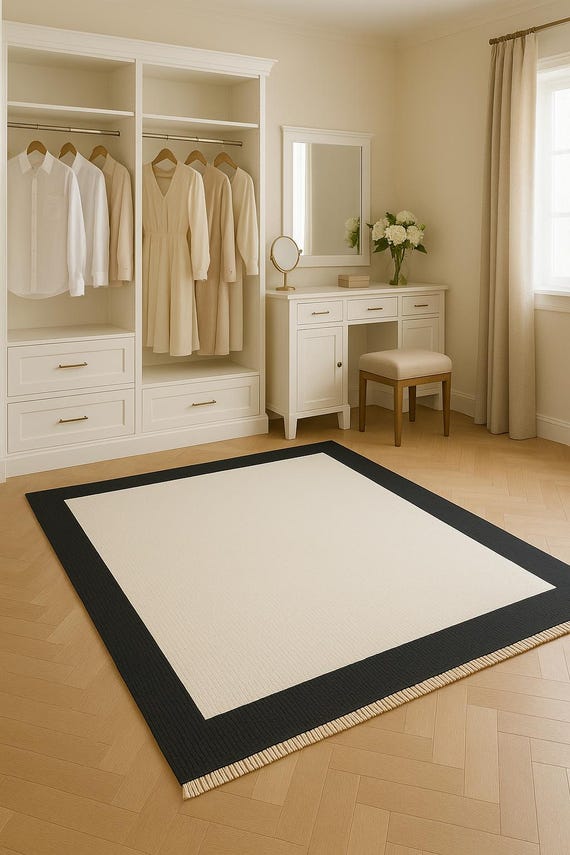 Handwoven Flatweave Rug: Pink Center, Deep Blue Border, Minimalist Style