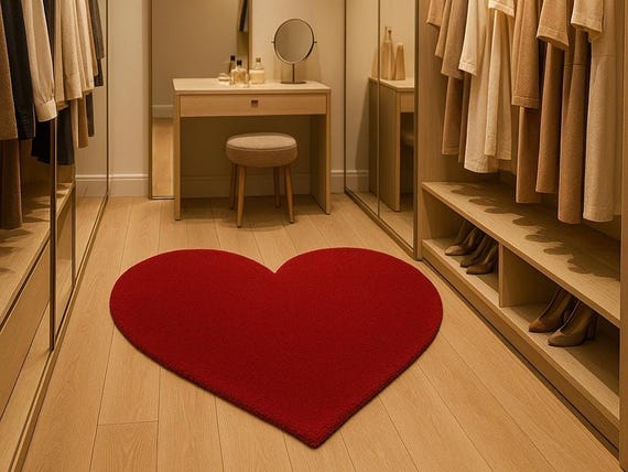 4x4 Broken Heart Hand Tufted Wool Rug in Pink Blue and Grey in Handmade Custom Area Rug for living Room Home Decor by -YDC