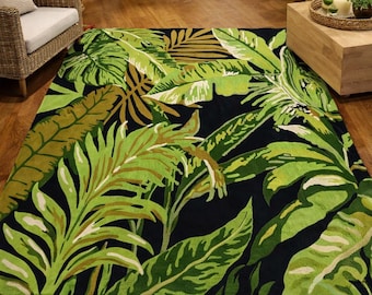 Modern Green Leaf Area Rug - Tropical Botanical Carpet for Living Room