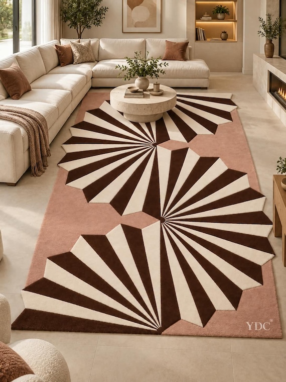 Hand Tufted Pink Brown Geometric Abstract Area Rug