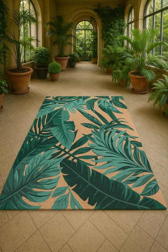Hand Tufted New Zealand Wool Jungle Rug: Tropical Living Room Decor