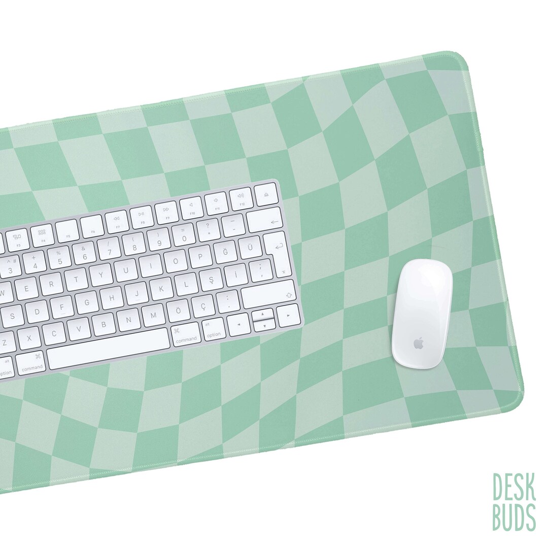 Warped Checkerboard Desk Mat in Mint and Green Mouse Pad Etsy Australia