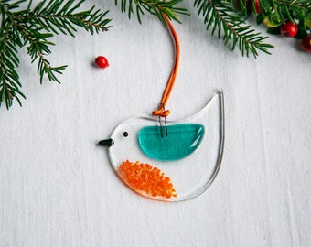 Oiseaux mignons, cadeaux de Noël, décorations en verre fusionné,