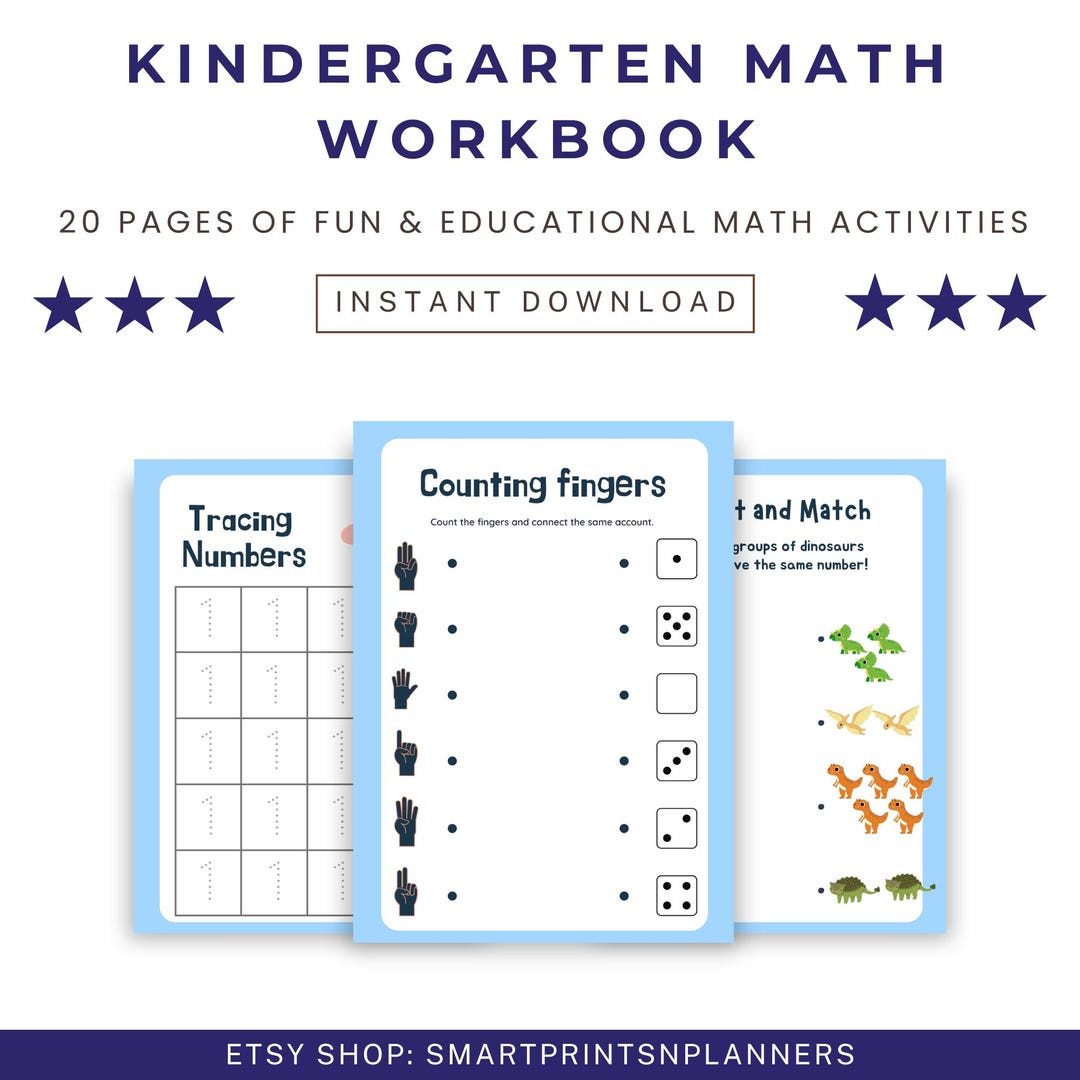 Kindergarten Math Workbook | Tracing Numbers, Counting, & Matching ...