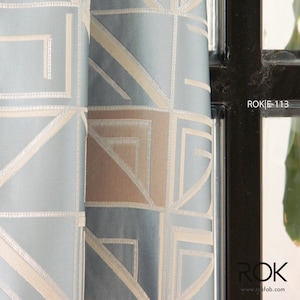 Geometric Design Drapery, Modern Extra Long Curtain, Custom Size Drapery, Panel for Living Room, 6 Heading Type, Blue Extra Long Curtains