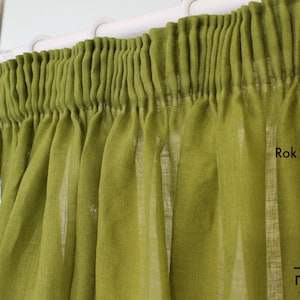 Pleated Green Linen Sheer Curtain,8 Color Options, Adjustable Linen Sheer Drapery, Custom Sheer Curtain,Tulle Curtain Panels,9 Heading Style