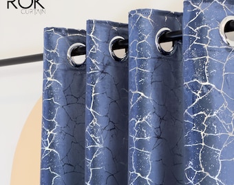Blue Velvet Curtains with Silver Print, Luxury Velvet Curtains, Print Velvet Curtains, Custom Curtain Panels, 12 Color & 6 Heading Options