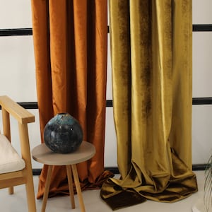 Orange Velvet Curtains, Custom Window Curtain Panels, Curtains for Living Room, Curtain Panels, 6 Heading Type Options, 46 Color Options