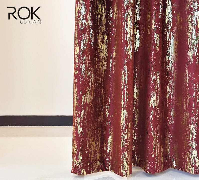 Red Velvet Curtains With Gold Print, Custom Long Velvet Drapes, Story ...