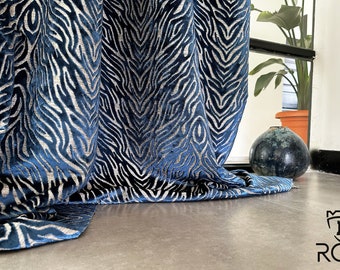 Animal Jacquard Pattern, Zebra Pattern Curtain for Bedroom and Living room, 8 Color Option, 5 Heading Types, Custom Curtain Panel