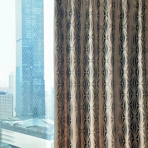 Pinch Pleat Jacquard Patterned Modern Curtain - Geometric Design, 9 Hanging Options, 5 Color Choices (Blue,Yellow,Black,Silver,Brown,Gray)