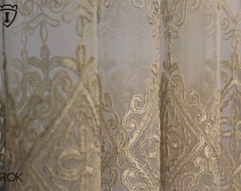 Embroidery Curtain, Beige Sheer Curtain, Voile Curtain, 6 Hanging Styles,Bedroom Curtain, Timeless Elegance, Bedroom Curtains, Free Shipping