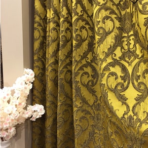 Pinch Pleat Damask Jacquard Curtains with 3D Effect, Custom Pleated Drapes for Bedroom & Living Room, 8 Elegant Color Options