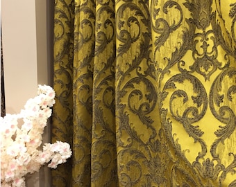 Pinch Pleat Damask Jacquard Curtains with 3D Effect, Custom Pleated Drapes for Bedroom & Living Room, 8 Elegant Color Options