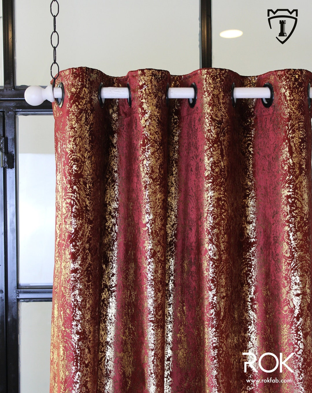Red Velvet Curtainsgold Print Velvet Curtains Custom Window Etsy