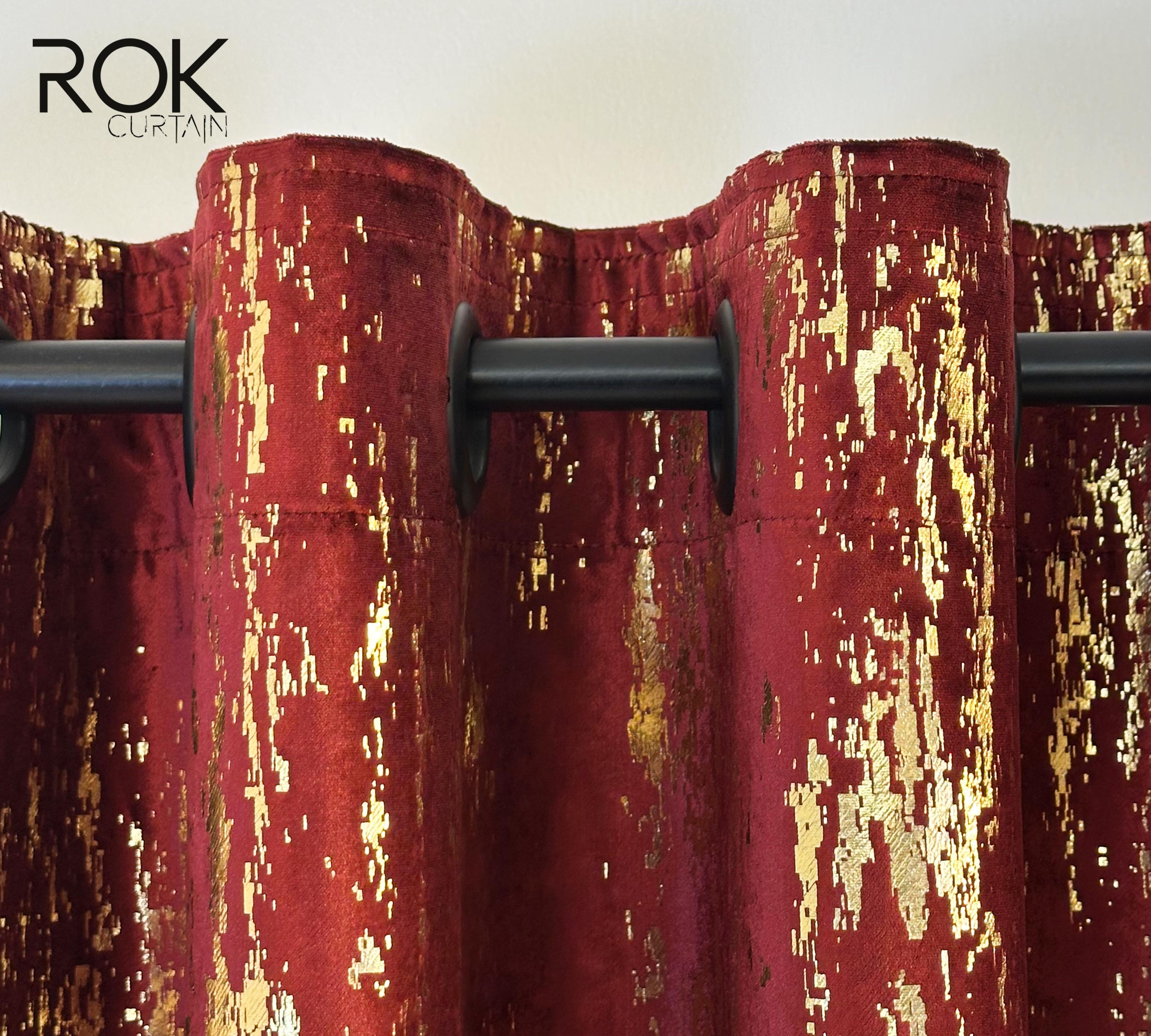 Red Velvet Curtains With Gold Print, Custom Long Velvet Drapes, Story ...